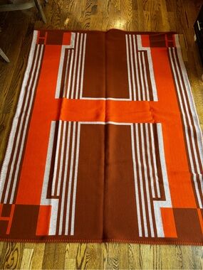 Hermes Orange and Brown Graphic 'H' Throw Blanket